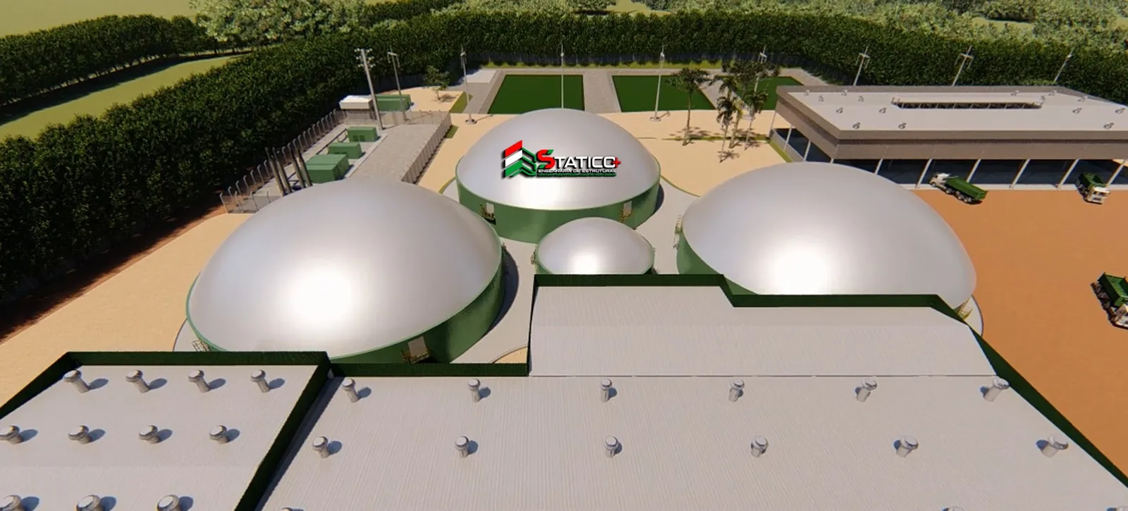 Galpão de triagem e biodigestores da usina RSU
